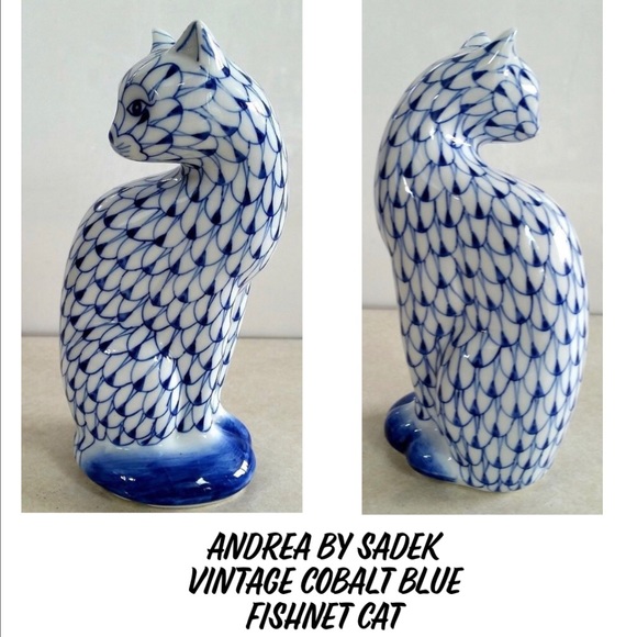 ANDREA BY SADEK VINTAGE COBALT BLUE FISHNET CAT - Picture 2 of 7